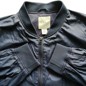 H&M Men’s Size XL Blue Navy Nylon Lightweight Spring Bomber Jacket Zip Pockets
